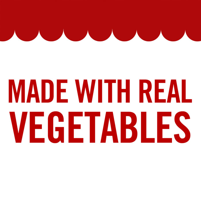 Red text on a white background reads Made with Real Vegetables.