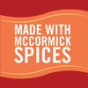 A red and orange graphic with the text Made with McCormick Spices.