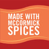 A red and orange graphic with the text Made with McCormick Spices.