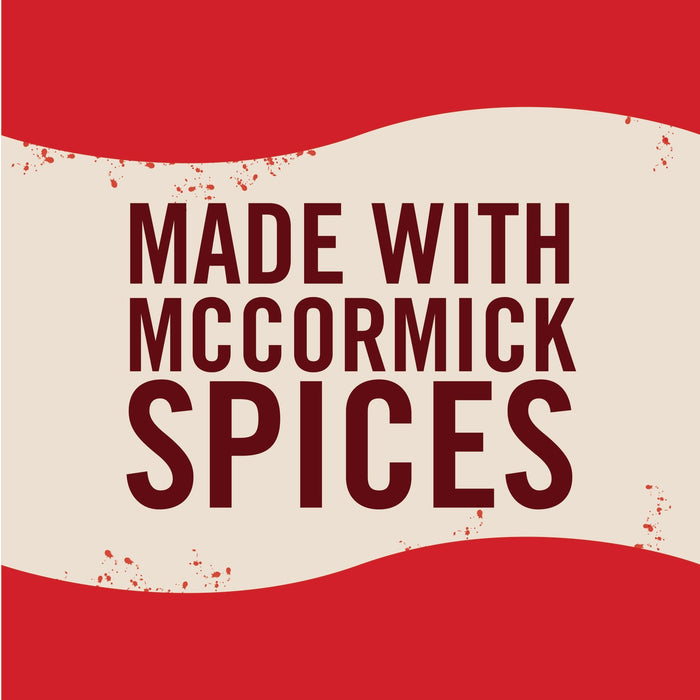 A red and white graphic with the text Made with McCormick Spices.