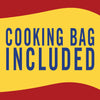 A yellow and red banner with the text Cooking Bag Included in blue.