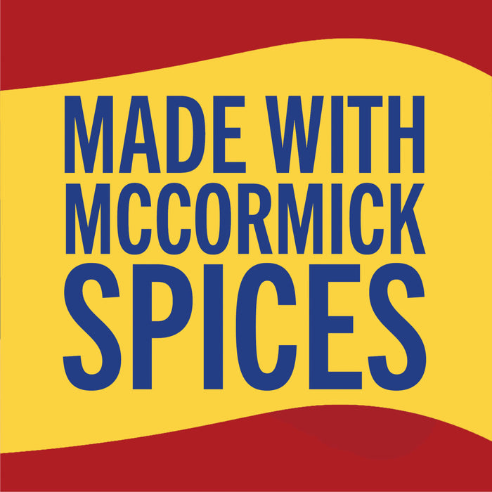 A yellow and red banner with the text Made with McCormick Spices in blue.