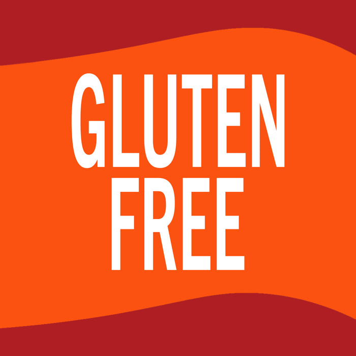 A red and orange banner with the words Gluten Free in white.