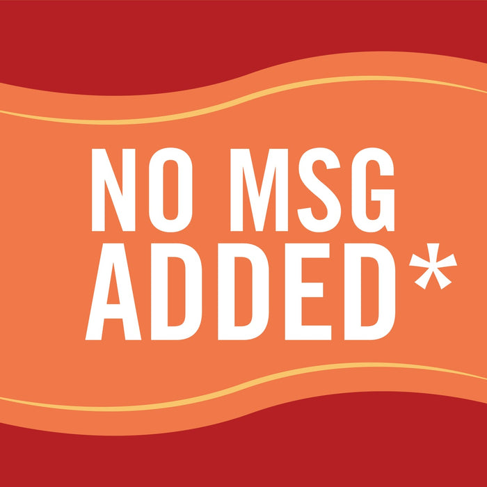 A red and orange graphic with the text NO MSG ADDED*