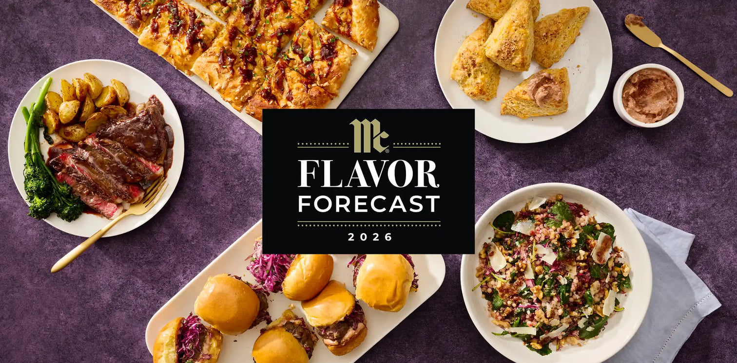 tablescape of various food on a purple counter with the flavor forecast 2006 logo