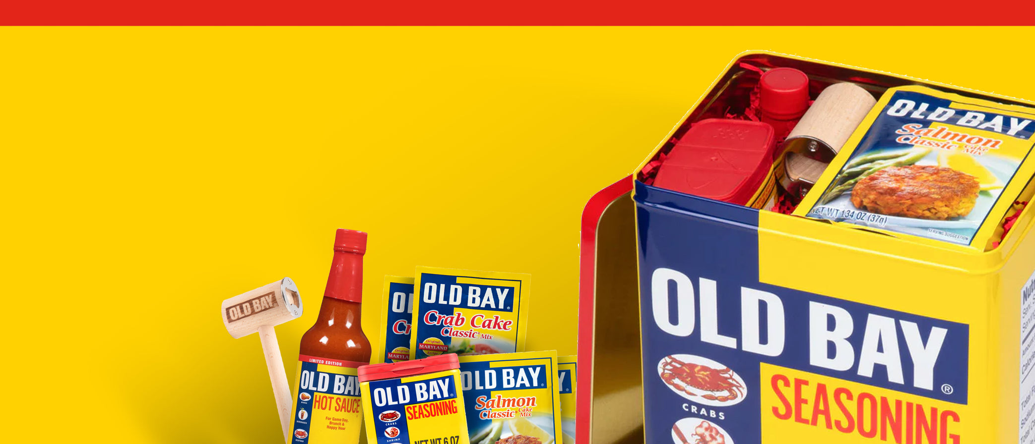 old back tin bundle with the available products on a yellow background