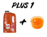 Comparison of a large bottle and a small container labeled 'Plus 1' on a white background.
