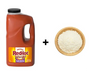 Bottle of Frank's RedHot wing sauce with a bowl of white powder on a white background