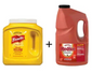 Two containers of French's yellow mustard and Frank's Red Hot sauce on a white background
