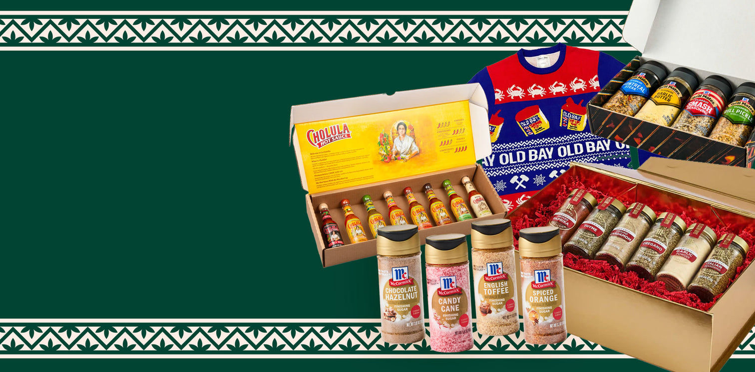 Assorted food products on a green background