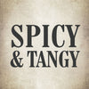 The text Spicy &amp; Tangy is written in bold black letters on a beige background.