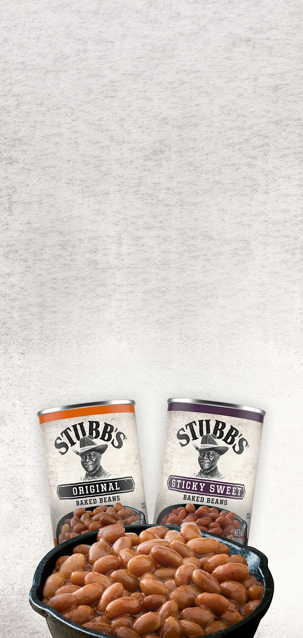 Stubb's baked beans behind a dish of baked beans