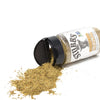 A jar of Stubbs Chicken Rub seasoning is tipped over, spilling the spice onto a white surface.