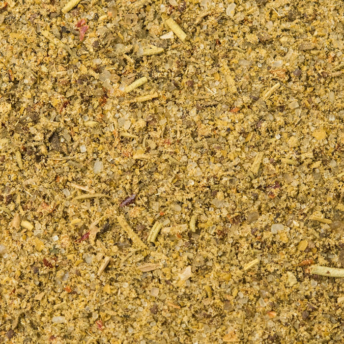 A close-up of a mixture of herbs and spices.