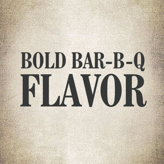 A black and white graphic that says BOLD BAR-B-Q FLAVOR