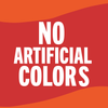 A red and orange background with the text NO ARTIFICIAL COLORS in white.