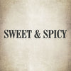 The text Sweet &amp; Spicy is written in bold black letters on a light brown background.