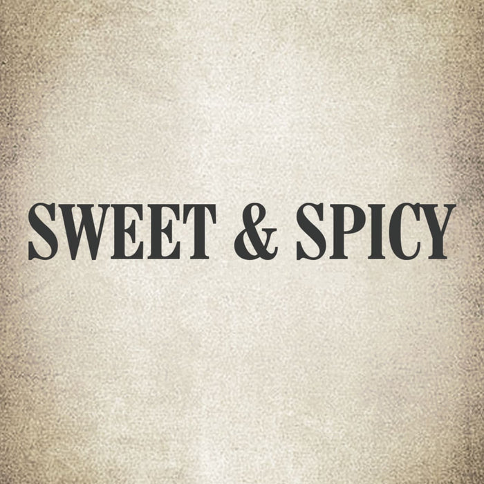The text Sweet &amp; Spicy is written in bold black letters on a light brown background.