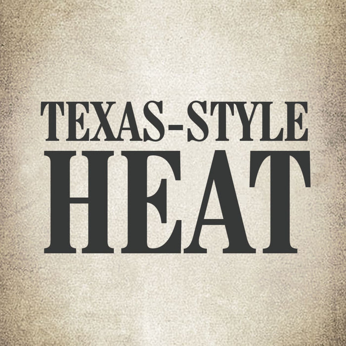 A graphic with the text Texas-Style Heat in black.