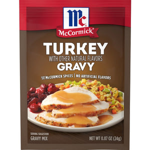 McCormick Turkey Gravy Mix packet on a white background